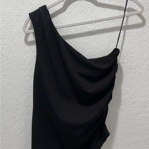 Mango Black Asymmetrical One-Shoulder Top